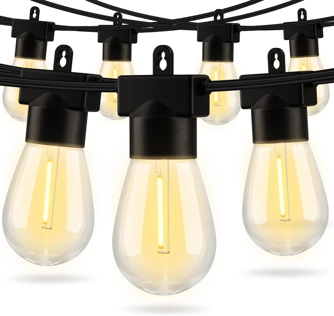 Aialun 96FT(48FTx2) LED Outdoor String Lights Outside Patio Yard Lighting Waterproof Hanging Warm Glow 2200K Shatterproof Edison Bulbs Exterior,Heavy-Duty Strand Decorative Caf Porch Bistro Garden (Black 2200K S14)