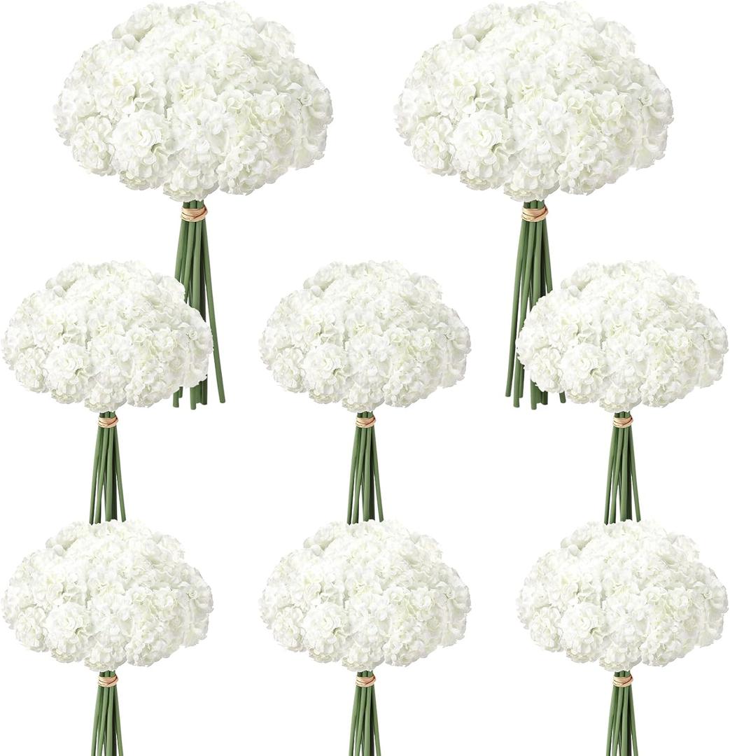 72 Pcs White Hydrangea Artificial Flowers, Round Floral Bouquet for Home Decor, Wedding, Party, and Seasonal Decoration, Realistic Fake Flowers for Centerpieces, Aisle, Table Arrangements