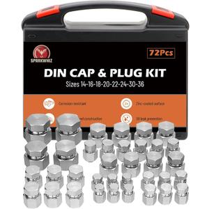 SPARKWHIZ 72Pcs Heavy Duty DIN Cap & Plug Assortment Hydraulic Adapter Fitting Kit Set, Galvanized Steel with Precision Threading Dash Sizes 14 16 18 20 22 24 30 36