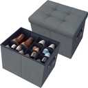 2 Pack Storage Ottoman Shoe Organizer for Closet - Adjustable Dividers Storage Box for Shoes | Clothes | Toy | Blanket, Foldable Foot Stool Small Bench Shoe Cabinet for Living Room & Bedroom (Grey)