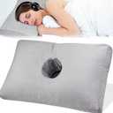Ear Piercing Pillow for Side Sleepers with a Big Hole, Adjustable Height Ear Pillows for Ear Pain CNH, Pain Relief Sleeping, Skin-Friendly & Washable Pillowcase (20 x 13 x 4.5 inches - Gray)
