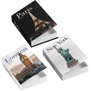 Set of 3 Beautiful Decorative Books London, Paris, New York Home Decor Coffee Table Books Storage Box (Colorful London)