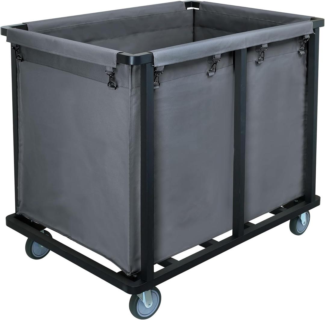 Commercial Laundry Cart with Wheels,600 lbs Commercial Laundry Hamper with Steel Frame and Oxford Cloth Bag,Industrial Laundry Cart for Hotel,Laundry Room 400L(Gray)