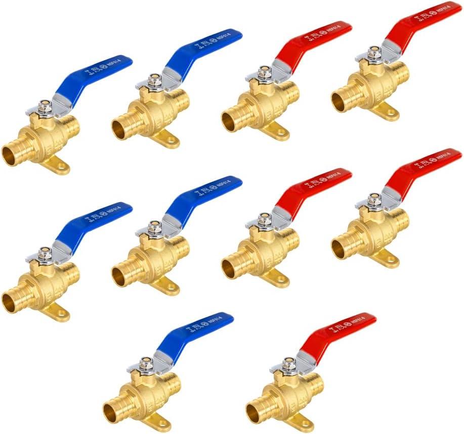 10-Pack EFIELD 3/4-inch Crimp Pex Full Port Shut-off Brass Ball Valve with Drop-ear, Red and Blue Levels, ASTM F1807,(VALVE217-10PCS)