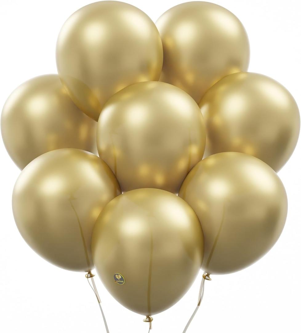 AFTERLOON Biodegradable Balloons Gold 12 Inch 100 Pack, Matte Color Thickened Extra Strong Latex Helium Float, for Baby Shower Gender Reveal Garland Arch Wedding Kids Birthday Party Decorations
