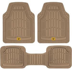 Cat® ToughRide™ Heavy-Duty 3 Piece Rubber All Season Floor Mats for Car Truck Van SUV, Beige - Premium Trim to Fit Cars Floor Mat, All Weather Deep Dish Automotive Floor Mats, Total Dirt Protection