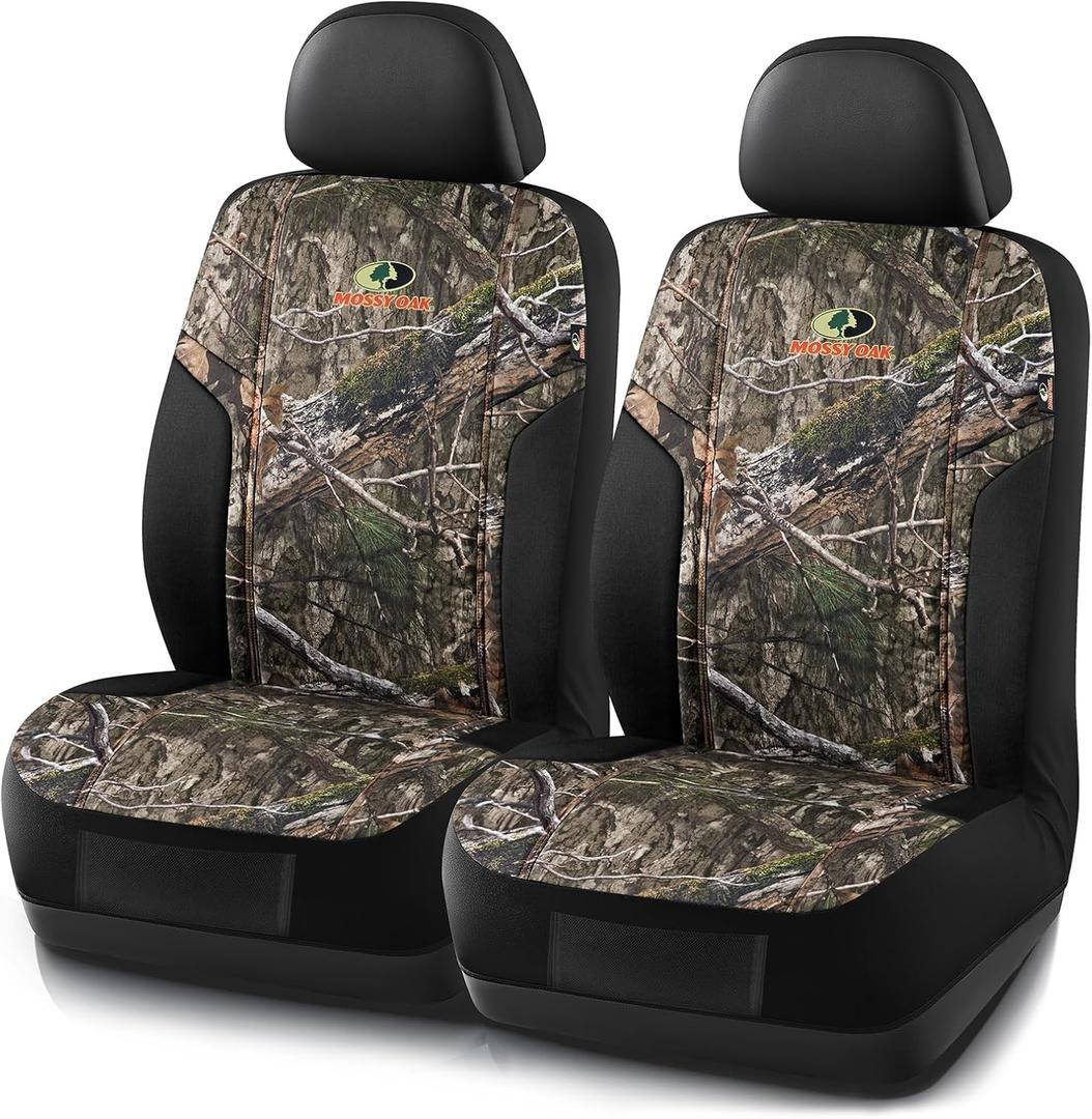 Mossy Oak Camo Seat Covers, Airbag Compatible, Universal Fit, Fit Most Bucket Seats - Made with Premium Rip-Stop Oxford Fabric - Official Licensed Product (Oxford Camo Low Back Front)