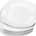 6 Pack Porcelain Dinner Plates, 7.5'' Appetizer Plates, White Square Plate,Square Serving Dishes Suitable for Microwave and Dishwashers, Dinner Plate for Snacks,Salad, Pasta, Steak