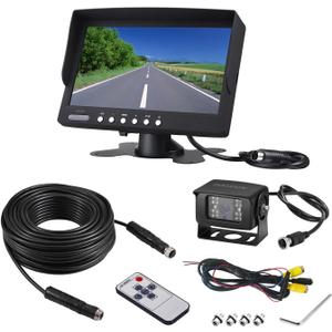 Truck Backup Camera Monitor kit,Heavyduty Vehicle Waterproof Night Vision Wide Angle Rearview Cab Cam+7 inch Screen+66ft Extension Cable for Bus/Van/Fifth Wheel/Trailer/RV/Camper/Pickup/(12V-24V) (DL001)