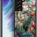Compatible with Samsung Galaxy S22 Plus Mobile Case Creative Acrylic Back Panel Silicone Protection Grip Specially Designed for Samsung Galaxy S22 Plus 3D Stained Flower Looking Hummingbird