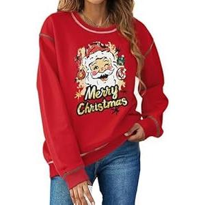 Christmas Sweatshirt Women Christmas Holiday Long Sleeve Shirts Merry And Bright Santa Xmas Crewneck Pullover Tops Red, Small