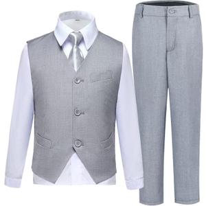 Boys Suit Kids Suits Tuxedo for Boys Toddler Vest Pants Set Ring Bearer Outfit Dress Clothes (Gray, M) 10Y