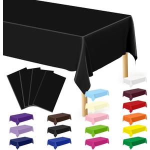 QZYL 4 PCS Picnic Table Cover with Bench Covers, Black Plastic Table Cloths, 54 X 108 in Disposable Waterproof Rectangle Table Covers for Camping Birthdays Weddings Parties Christmas