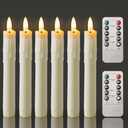 Homemory 7 Inches Flameless Taper Candles with Remote Timer, Short Led Candlesticks with 3D Flickering Light, Battery Operated Candles with Lifelike Flame for Wedding Home Xmas Decor, Ivory, 6 Pcs