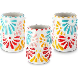 Roshtia 3 Pcs Mexican Tequila Shot Glasses Set 2 oz Talavera Shot Glasses Handmade Ceramic Cups Ceramic Cups for Tequila Lover Bachelorette Party