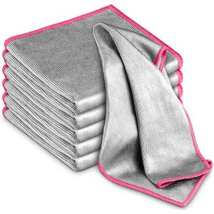 Airlab Glass Polishing Cloth Streak Free Miracle Microfiber Cleaning Cloth Lint Free Cleaning Rags for Glasses Kitchen Dish Mirrors Easy Clean, Pack of 6, 12" x 12", Silver-Pink