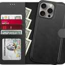 LUMARKE Designed for iPhone 15 Pro Max Wallet Case - Detachable Flip Folio Cover - RFID Blocking 4 Card Slots Holder - Premium Leather Magnetic Kickstand - Protective Phone Case 6.7", Black