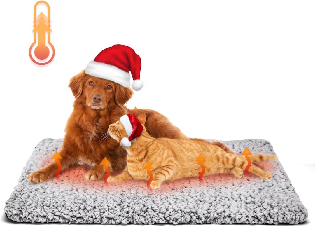 Nobleza Self Heating Pet Pad, Super Soft Thermal Dog Crate Bed Mat for Sleeping, Washable Anti-Slip Self Warming Cat Kennel Pad for Small Medium Large Cats Dogs Indoor Outdoor (LightGray, L) (45.3"L x 27.5"W x 1.0"Th)