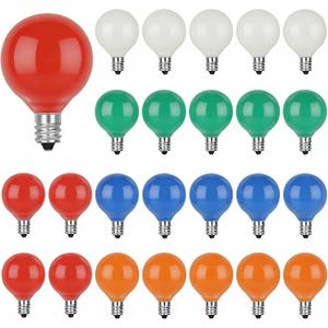 Cbebew 25 Pack G40 Replacement Bulbs, Multicolor Christmas Replacement Light Bulbs for Christmas String Lights, Indoor Outdoor Holiday Decor, E12 Candelabra Base, 5 W Incandescent Night Light Bulbs