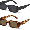 JASPIN Rectangle Sunglasses for Women Men Trendy Y2k Retro 90s Sun Glasses UV400 Protection Cool Square Frame (Black+leopard)