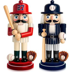 2 Pieces Christmas Baseball Player Nutcracker Decoration Christmas Resin Nutcracker Figures Statues Baseball Player Decoration Tabletop Centerpieces for Table Office Shelf Home Kitchen Mantel