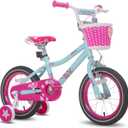 JOYSTAR Paris Girls Bike for Ages 3-5 Years Old, 14 Inch Kids Bike with Training Wheels, Basket and Handbrake, Multiple Colors (Blue)