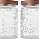 Glass Storage Jars With Airtight Lid, 23.7oz Container For Kitchen Counter with Wooden Lid, brown sugar, candy, coffee, cookie, salt, tea, cute Jar (Sunflower*2)