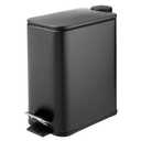 mDesign Slim Metal Rectangle 1.3 Gallon/5 Liter Trash Can with Step Pedal, Easy-Close Lid, Removable Liner - Narrow Wastebasket Garbage Container Bin for Bathroom, Bedroom, Kitchen - Black