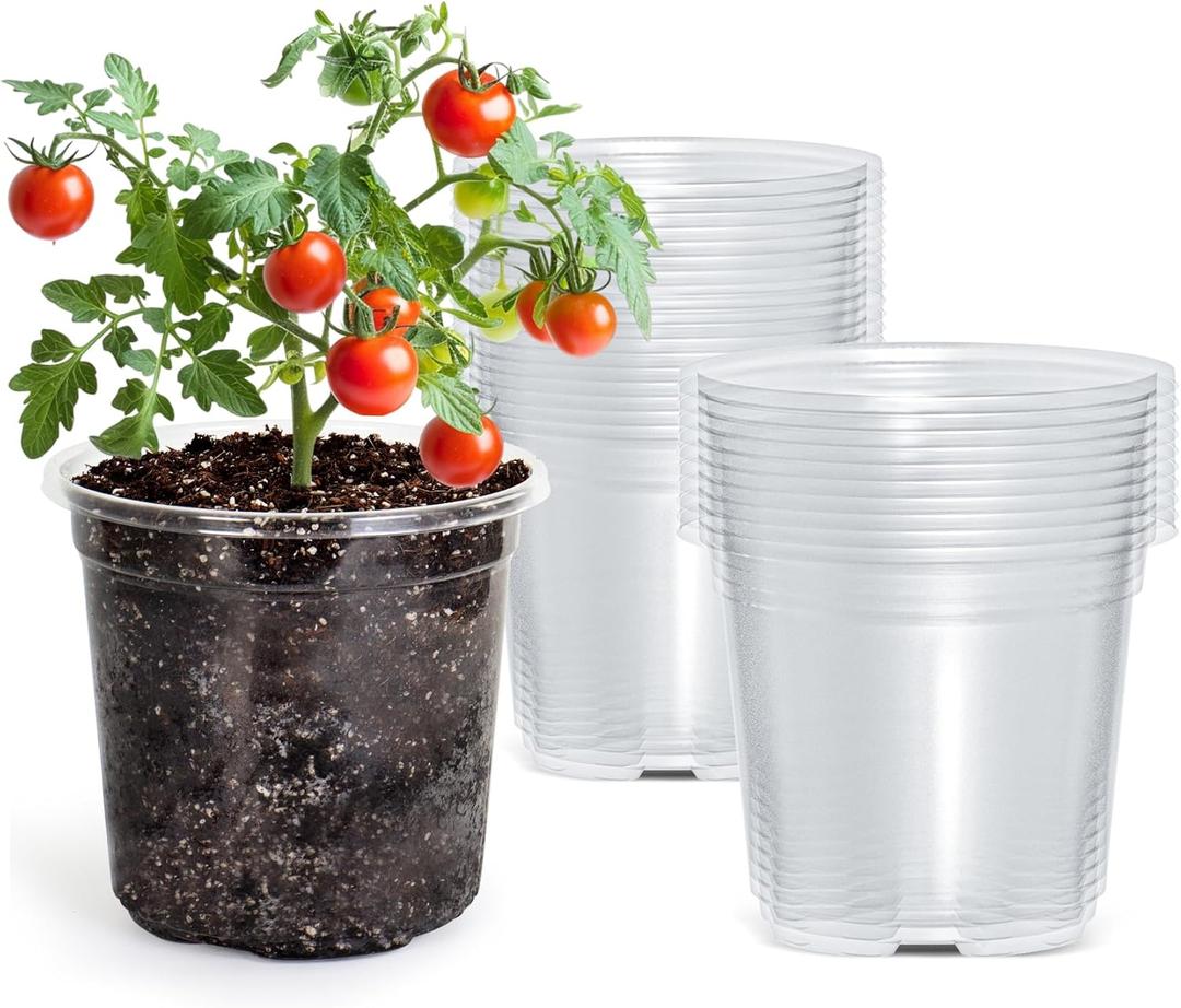 Bluepro 30 Packs 5 Inch Reinforced Clear Nursery Pots with Drainage Holes, Transparent Plastic Plant Pot Seedling Planter for Vegetable Propagation, Root Cutting, Seed Starting