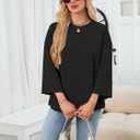Women's Oversized 3/4 Sleeve Shirts Crew Neck Drop Shoulder Summer Casual Loose Fit Basic Tops Tshirt (Black, M)