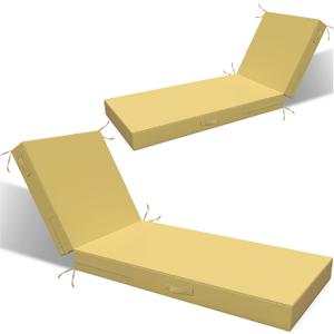 L'AGRATY Outdoor Lounge Chaise Cushion: 72x21x3 Inch Waterproof Lounge Chair Cushion for Outdoor Furniture with Fade Resistant Removable Cover - Patio Lounge Cushions for Pool Lawn Deck(Khaki 2Pcs)