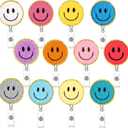Tinlade 12 Pcs Smile Face Badge Reels Bulk Retractable Felt Badge ID Clip Happy Face Name Tag Holders for Nurse Doctors Teacher Team Coworkers Employee Office Graduation Favors (Assorted Color)