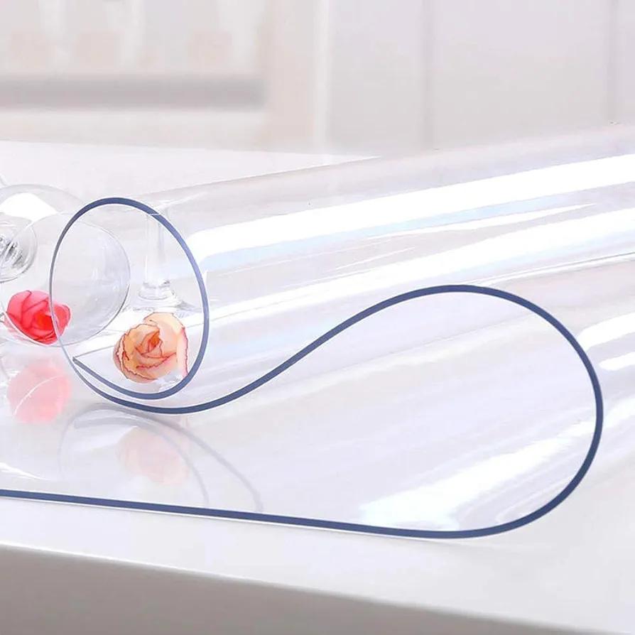 NECAUX Custom 36 x 59 Inch Clear Table Cover Protector, 1.5mm Thick Plastic Waterproof Heavy Duty Pad for Dining Room Table, Clear Table Cloth Cover Protector, Table Cloth Pad for Kitchen Wood Grain