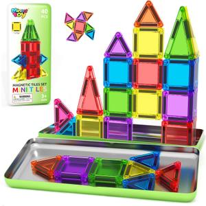 40PCS Mini Magnetic Tiles Toddler Travel Essentials Toys with Case Set, Magnetic Building Blocks Kids Games, Montessori Preschool Education Sensory Toys for 3 4 5 Year Old Boys Girls Birthday Gifts (Color1)