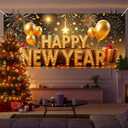 13x6ft Happy New Year Garage Door Banner Golden LettersBackdrop New Year's Eve Garage Door Cover Decoration for Celebration Party Indoor Outdoor House Wall Background Decor