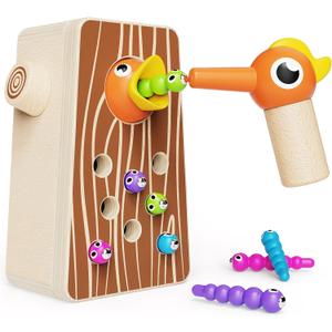 Montessori Toys for Boys and Girls Aged 2-4, Toddler Fine Motor Skills Learning, Wooden Bird Feeding Game