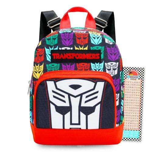 Transformers Mini Backpack - 10" Exclusive Woven Small Backpack with Front Pocket and Bookmark Bundle | Adjusts to Fit Adults, Teens, Boys, Kids