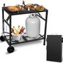 KHAMAL Grill Cart Outdoor with Wheels - Foldable Pizza Oven Stand Table, Portable Dining Cart Table for Outdoor, BBQ, Indoor, Kitchen(Black with Silver Handle)