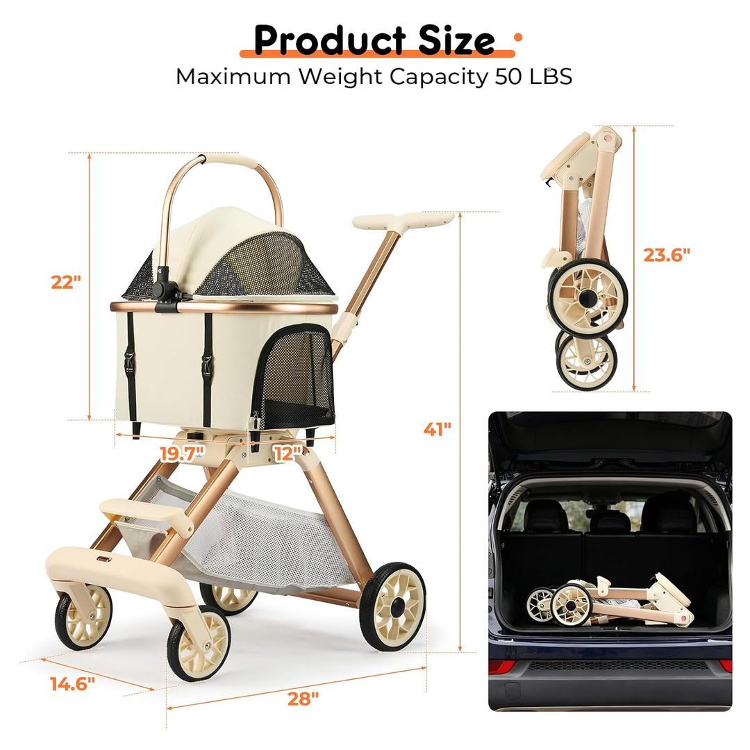 Pet Stroller for Small Dogs - 3 In1 Dog Stroller with Adjustable Handle and Detachable Carrier Car Seat, Foldable Cat Stoller with 5" Lockable All-Terrain Wheels