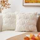 Kevin Textile Fall Pillow Covers 20x20 Inch Set of 2 Soft Pumpkins Decorative Square Pillowcases Plush Autumn Faux Fur Cushions Harvest Gift for Couch Sofa Chair Bedroom Home Decor, Cream White