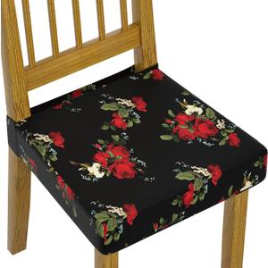 Elastic Stretch Dining Chair Covers Set of 6, Floral Printed Chair Covers, Soft Fabric Removable Washable Upholstered Chair Seat Protector, No Rear Covers (1,6) (Fa)