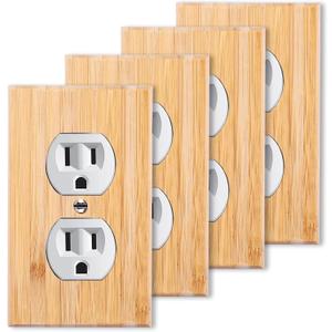 4PC Solid Wood Double hole Outlet Light Switch Plate 4.5" X 2.76" Bamboo Light Switch Cover Quality Raw Wooden Decorative Bedroom Kitchen Home Decor (Double hole Outlet) (Standard Size)