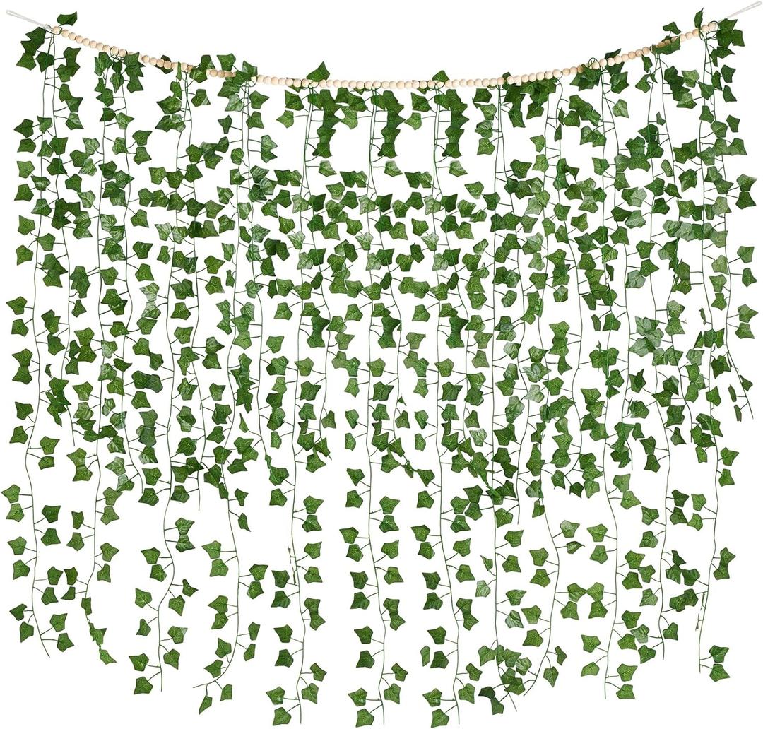 Mkono Hanging Fake Vines for Bedroom Wall Decor Artificial Plant Leaves with Wood Beads Set Indoor Greenery Ivy Garland for Living Room Apartment Christmas Wedding Party Teen Girl Room (Large)