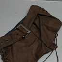 Floerns Women's Faux Leather Lace Up Side Low Rise Waist Mini Shorts Buckled Belt Western Y2k Suede Shorts, Brown, XS