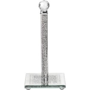 Paper Towel Holder Countertop, Silver Paper Towel Roll Dispenser Stand Weighted Base Non Slip Filled with Sparkly Crystal Crushed Diamond for Home Kitchen Bathroom Tabletop