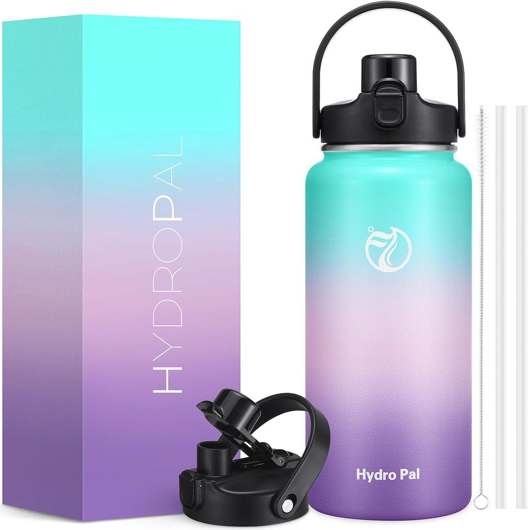 64oz Half Gallon Insulated Water Bottle with 2-in-1 Lid (Chug & Straw), Double Walled Vacuum Stainless Steel Water Bottles, Wide Mouth Leakproof Insulated Jug with Straw (Hydrangea)