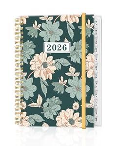 2026 Planner - Weekly and Monthly Planner from Jan 2026 - Dec 2026, Spiral Planning 2026 with 12-Month Tabs, Inner Pocket, 6.25" x 8.5", Green Flower