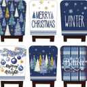6 Pcs Christmas Chair Covers Christmas Chair Back Covers Xmas Chair Protector Slipcovers Washable Winter Dining Room Seat Covers for Home Hotel Kitchen Decorations (Blue Xmas Tree)