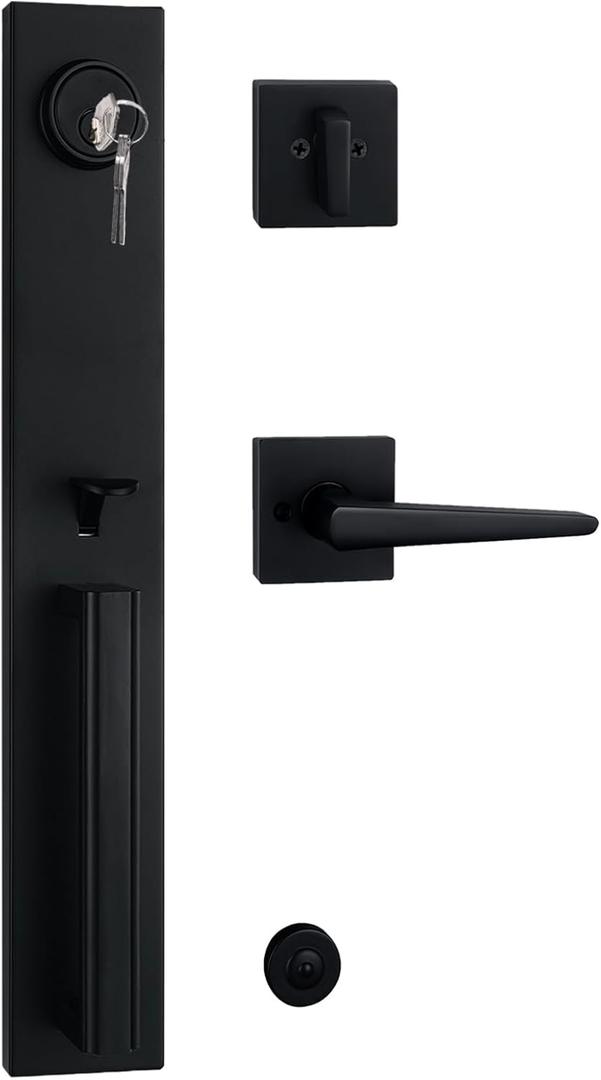 NEWBANG Heavy Duty Keyed Handleset for Entrance Door Lever in Matte Black Finish, Reversible for Left and Right Handed, MDHST2016DB-BR