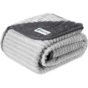 PetAmi Waterproof Dog Blanket, Leakproof Pet Blanket for Small Medium Large Dog, Reversible Furniture Bed Sofa Couch Cover Protector, Soft Striped Pet Throw for Indoor Cat, 24x32 in, Grey Light Gray